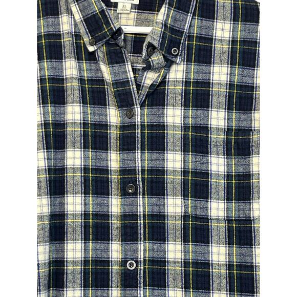 LL Bean Mens 1X Long Sleeve Flannel Blue White Plaid Button Front Shirt - Picture 6 of 8